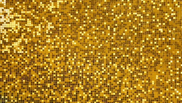 texture di tessere di mosaico quadrate giallo oro uso come sfondo per il lusso e concetto ricco. design quadrato parete sfondo astratto. - palla da discoteca foto e immagini stock