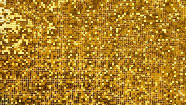 gold yellow square mosaic tiles texture use as background for luxury and rich concept. design square wall abstract background.