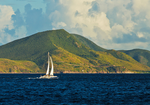 St. Kitt's; November 17, 2011; Sailboat on the sea between St. Kitt's and Nevis