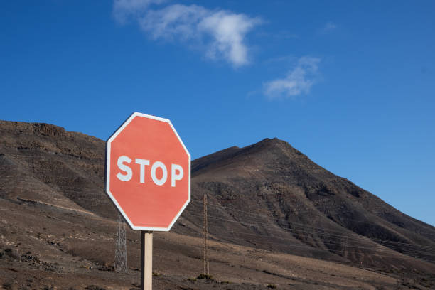 Landscape with a stop traffic sign, Lanzarote