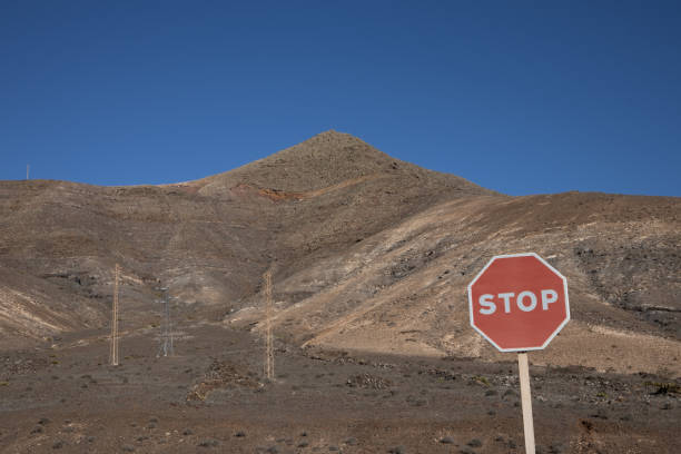 istock Landscape with a stop traffic sign, Lanzarote 1425968724