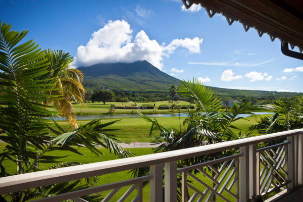 VIew of Nevis Peak Nevis; November 23, 2011; View of Nevis Peak from the Four Seasons Resort, Nevis west indies stock pictures, royalty-free photos & images
