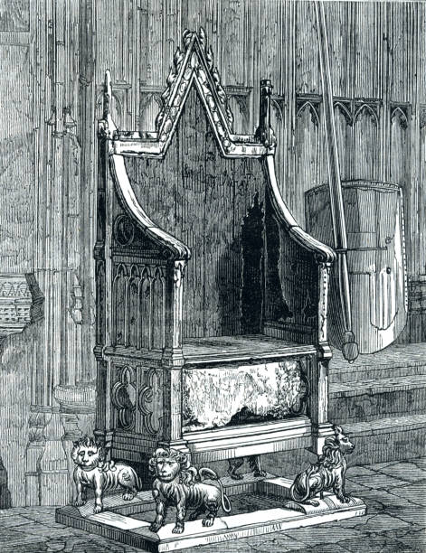 illustrazioni stock, clip art, cartoni animati e icone di tendenza di sedia dell'incoronazione dell'abbazia di westminster - queen elizabeth