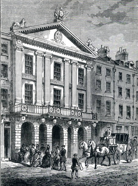 ilustrações de stock, clip art, desenhos animados e ícones de old drury lane theatre exterior 18th century illustration - drury lane