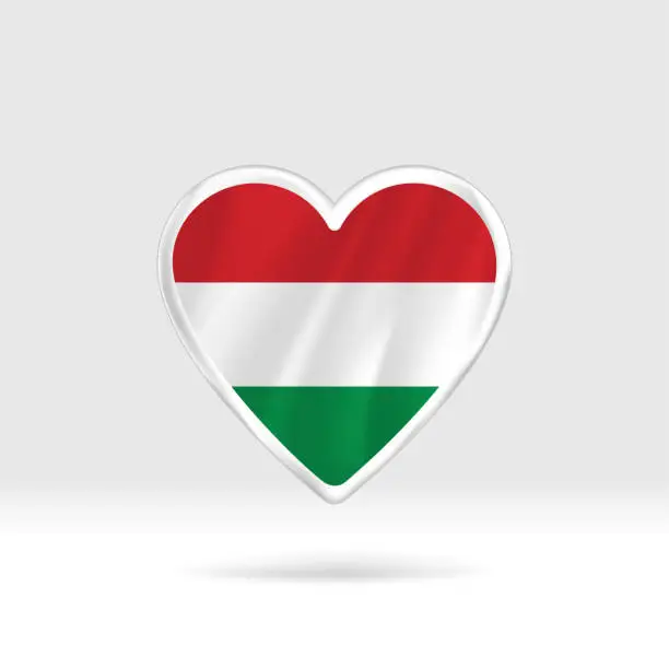Vector illustration of Heart from Hungary flag. Silver button star and flag template.