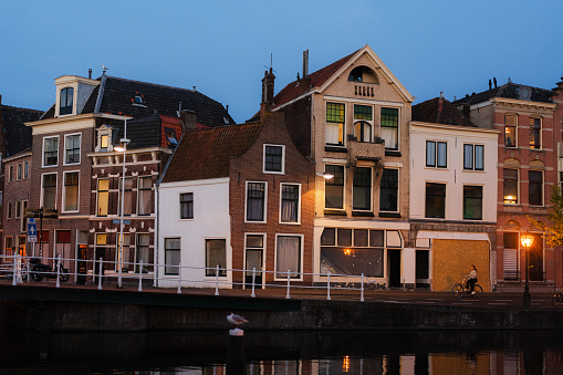 Scenic view of Leiden at night, the Netherlands