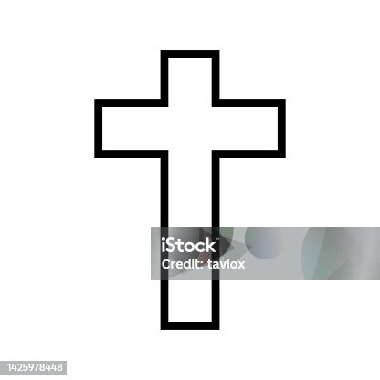 istock Black and gray Christian cross icon in flat design. Vector illustration. Abstract linear christian cross. Religion. Church, crucifix, god, catholic sign. Spirituality symbol. 1425978448