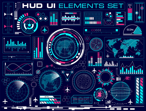 ilustrații de stoc cu futuristic grafic interfață cu utilizatorul hud ui vector set - head up display