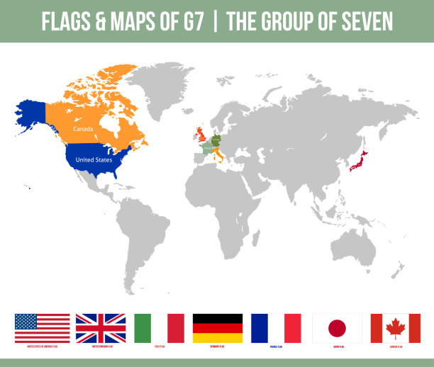 g7 flags & maps. группа семи - flag european union flag g8 italy stock illustrations