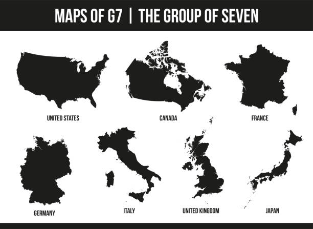 g7マップ。7人のグループ。カナダ フランス ドイツ イタリア 日本 イギリス そして アメリカ - italy g8 politics russia点のイラスト素材／クリップアート素材／マンガ素材／アイコン素材