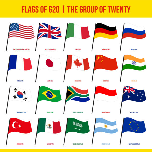 g20 旗を振る。20の旗のグループ。政府間フォーラム。g20 分離ベクトル フラグ セット - italy g8 politics russia点のイラスト素材／クリップアート素材／マンガ素材／アイコン素材