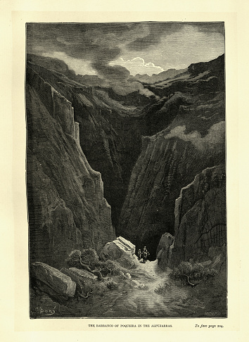 Vintage illustration, Barranco de Poqueira in the Alpujarras, Sierra Nevada, Andalusia, Spain, 19th Century illustrated by Gustave Dore