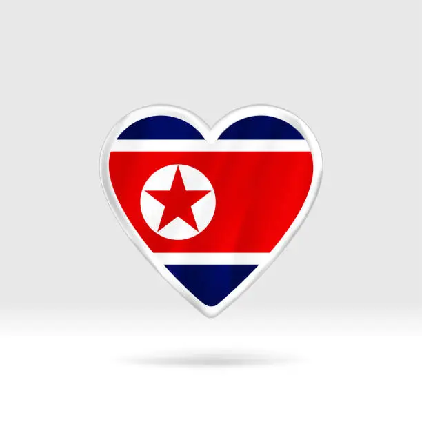 Vector illustration of Heart from North Korea flag. Silver button star and flag template.