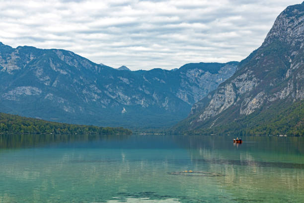 widok na jezioro bohinj i alpy julijskie w słowenii - julian alps lake bohinj lake bohinj zdjęcia i obrazy z banku zdjęć