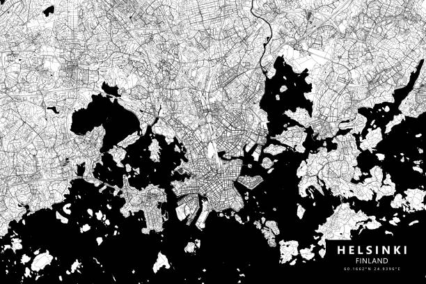 helsinki, finnland vektorkarte - helsinki stock-grafiken, -clipart, -cartoons und -symbole