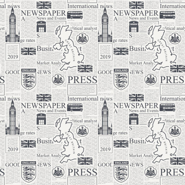 illustrations, cliparts, dessins animés et icônes de motif vectoriel transparent avec un journal britannique ou londonien - map greater london southeast england uk