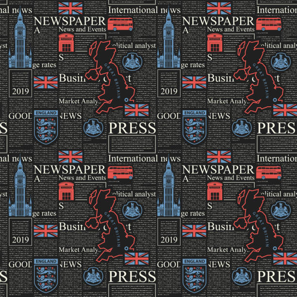 illustrations, cliparts, dessins animés et icônes de motif vectoriel transparent avec un journal britannique ou londonien - map greater london southeast england uk