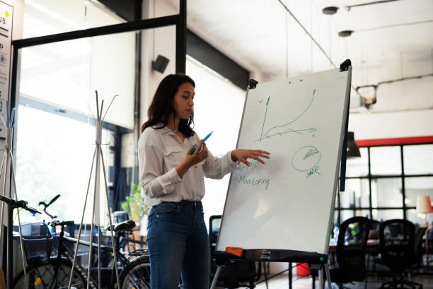 istock Businesswoman present her idea to working team. 1425995775