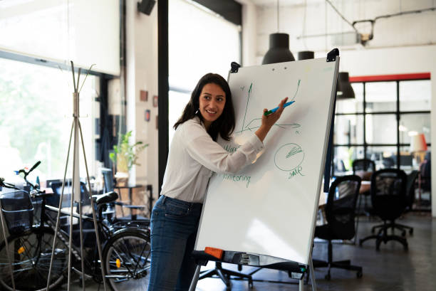 istock Businesswoman present her idea to working team. 1425995794