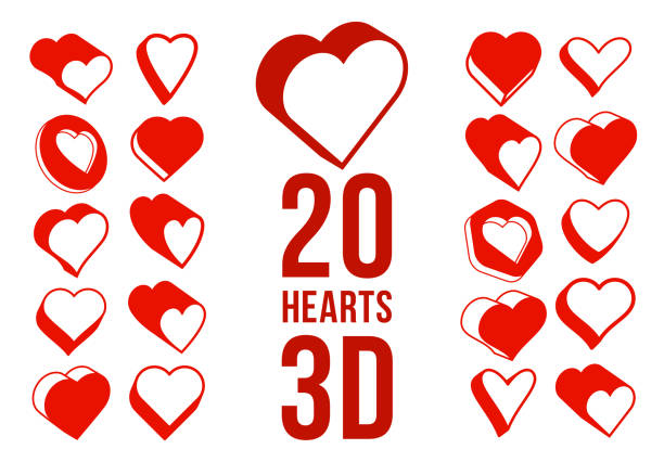 3d Dimensional Hearts Vector Icons Or Logos Set Heart Shaped