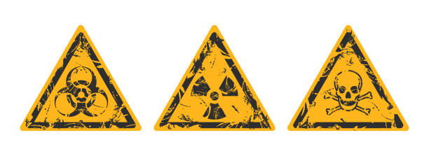 ilustrações de stock, clip art, desenhos animados e ícones de hazard warning sign and pictograms for toxic, radioactive and biological materials. management of hazardous substances and materials. safety first. industrial safety and occupational health at work - toxic waste vector biohazard symbol skull and crossbones