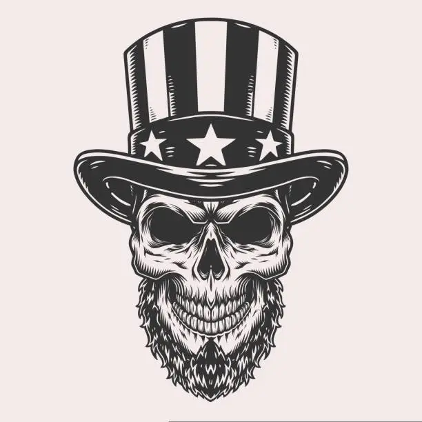 Vector illustration of USA skull vintage monochrome element