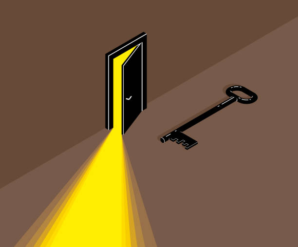 istock The key to success vector conceptual illustration with half open door giving light to dark place and key, new opportunities, secret mysterious door. 1426004198
