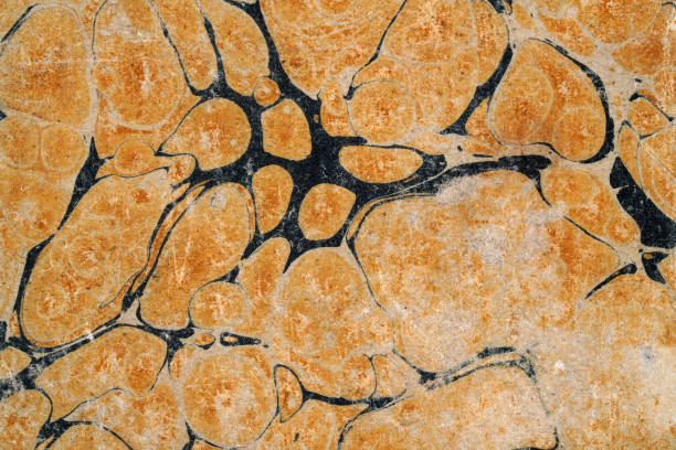 Old orange and black scuffed damaged marbled paper, Original over 150+ years old