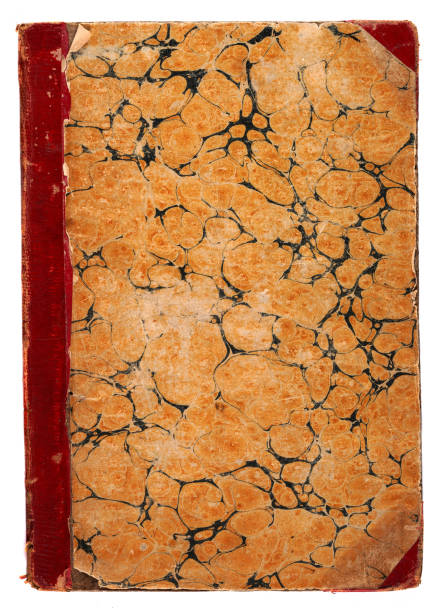 old antique book cover, marbled paper, torn, scuffed, 19th century - marbled effect paper book book cover imagens e fotografias de stock