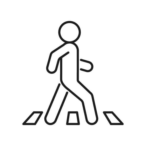 Pedestrian at crosswalk, person on road, line icon. Safely cross road symbol. Vector Pedestrian at crosswalk, person on road, line icon. Safely cross road symbol. Vector outline pedestrian stock illustrations