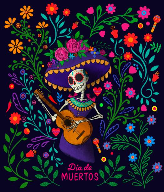 ilustrações, clipart, desenhos animados e ícones de dia de los muertos, dia dos mortos, feriado mexicano, festival. - day of the dead skull tattoo mexico