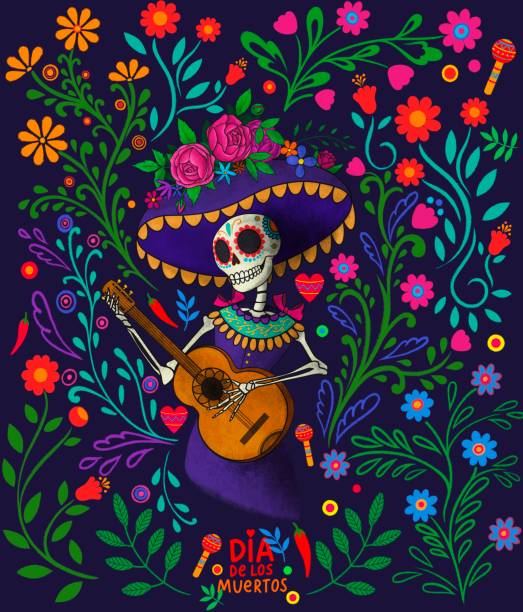 illustrazioni stock, clip art, cartoni animati e icone di tendenza di dia de los muertos, giorno dei morti, festa messicana, festival. - day of the dead skull tattoo mexico