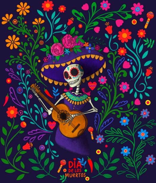 ilustrações, clipart, desenhos animados e ícones de dia de los muertos, dia dos mortos, feriado mexicano, festival. - day of the dead skull tattoo mexico