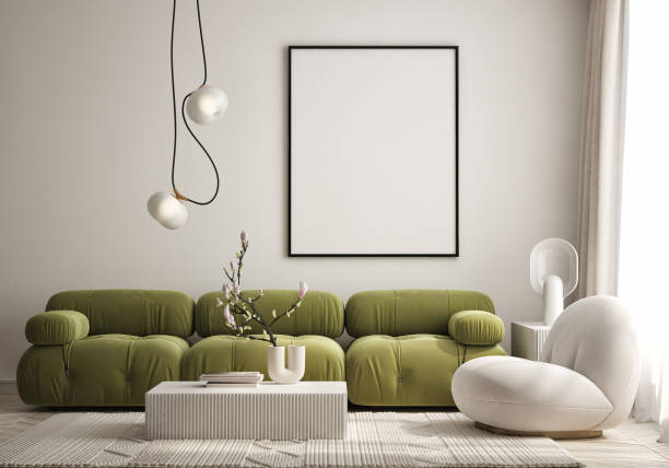 istock mock up poster frame in modern interior background, living room, Scandinavian style, 3D render, 3D illustration 1426014280