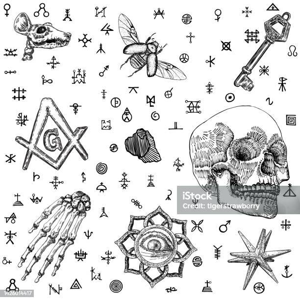 Occult Objects Magic Occult Set Hand Drawn Occultism Mystical Witchcraft Set For Spell ...