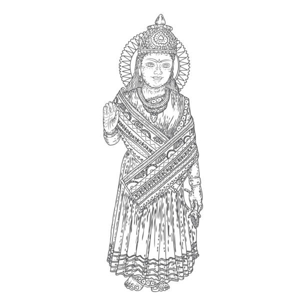 Devi Parvati classic traditional Hindu deity hand drawing. Vector. Devi Parvati classic traditional Hindu deity hand drawing. Vector. brahma illustrations stock illustrations