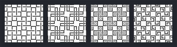 zestaw czterech bezszwowych wzorów. abstrakcyjna geometryczna modna kolekcja wzorów wektorowych. - silhouette cross shape ornate cross stock illustrations