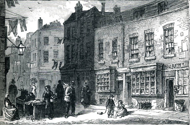 ilustrações, clipart, desenhos animados e ícones de a torre em st. giles século xix - victorian style victorian architecture london england slum