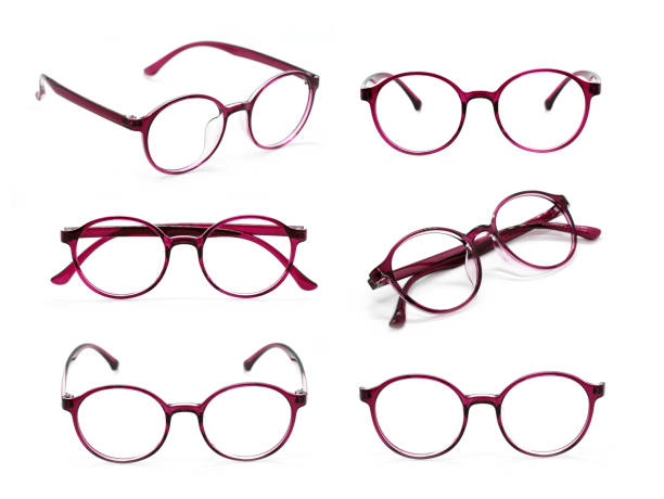 Group of beautiful eyeglass frames isolated on white background. Spectacles. Costume Fashion. stock photo