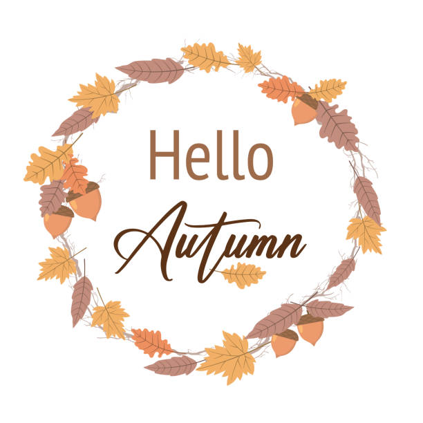 Fall leaf frame with text on a transparent background. Flat colors