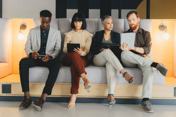 istock Technology, teamwork and collaboration with business people working as a team in the office on growth and development. Planning and strategy with a mindset of the company mission, vision and goal 1426025791