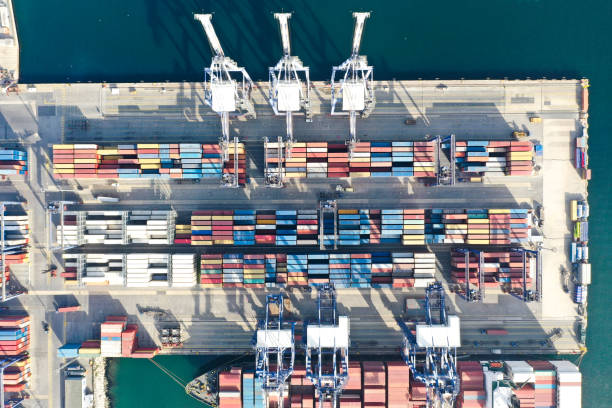 istock Aerial view of cargo ship in transit. 1426025959
