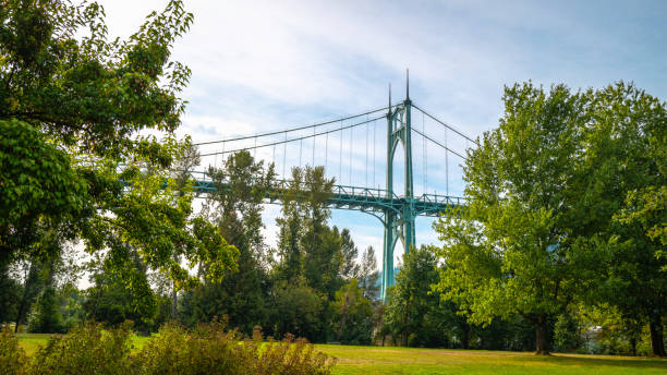 istock Autumn landscape of St. John's Bridge over Willamette River 1426040042