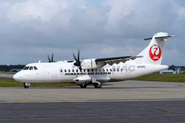 Hokkaido Air System ATR 42-600 (JA12HC) passenger plane. Aomori Prefecture, Japan - September 11, 2022:Hokkaido Air System ATR 42-600 (JA12HC) passenger plane. misawa japan stock pictures, royalty-free photos & images