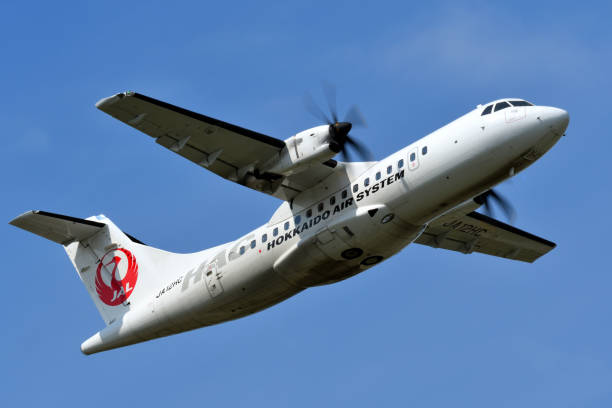 Hokkaido Air System ATR 42-600 (JA12HC) passenger plane. Aomori Prefecture, Japan - September 11, 2022:Hokkaido Air System ATR 42-600 (JA12HC) passenger plane. misawa japan stock pictures, royalty-free photos & images