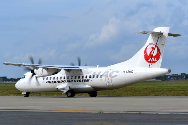 Hokkaido Air System ATR 42-600 (JA12HC) passenger plane. Aomori Prefecture, Japan - September 11, 2022:Hokkaido Air System ATR 42-600 (JA12HC) passenger plane. misawa japan stock pictures, royalty-free photos & images