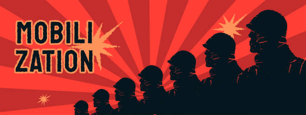 Silhouettes of people in military vector art illustration