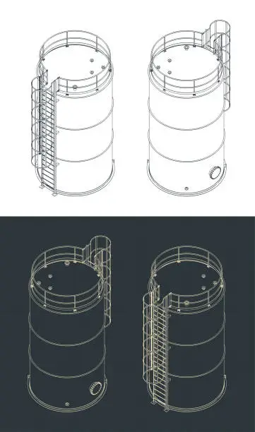 Vector illustration of Storage tank isometric drawings