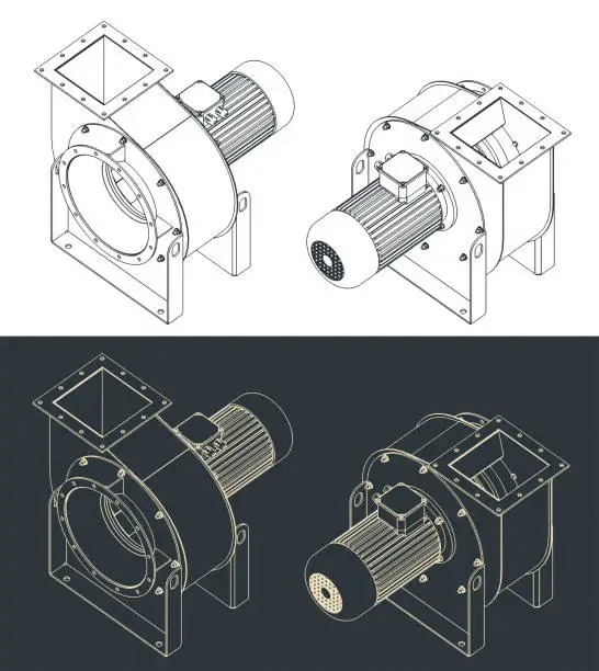 Vector illustration of Centrifuge air blower isometric blueprints