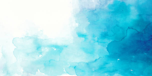 turkusowe tło akwarelowe ze spacją na kopie - watercolour paints backgrounds watercolor painting turquoise stock illustrations